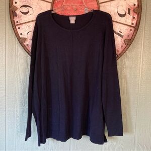 Chico's Size XL navy dropped shoulders sweater with minimal cashmere